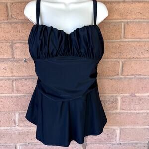 Tropical Escape Ruched One Piece Swim Skirt Swimsuit Womens 24 Plus Black